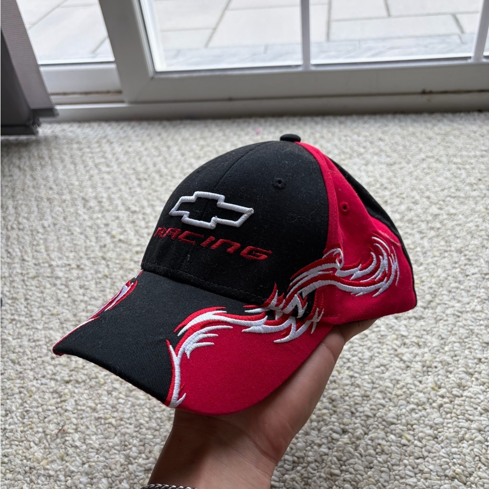 Chevrolet Racing NASCAR adjustable baseball cap With embroidered flame details.